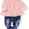 Little Girl Kid Outfit Toddler Jeans Ruffle Long Sleeve Shirt Tops + Floral Denim Jean Long Pant 2 Piece Fall Winter Clothes Sets(Yellow, 3-4T)