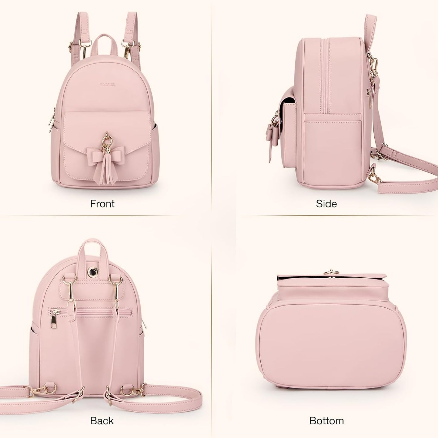 Mini Backpack for Women Girls Cute Bowknot Small Backpack Purse Ladies Leather Bookbag Satchel Bag, with Charm Tassel