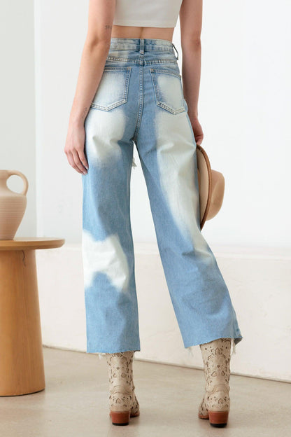 Light Blue Distressed Stylish Cut Jeans