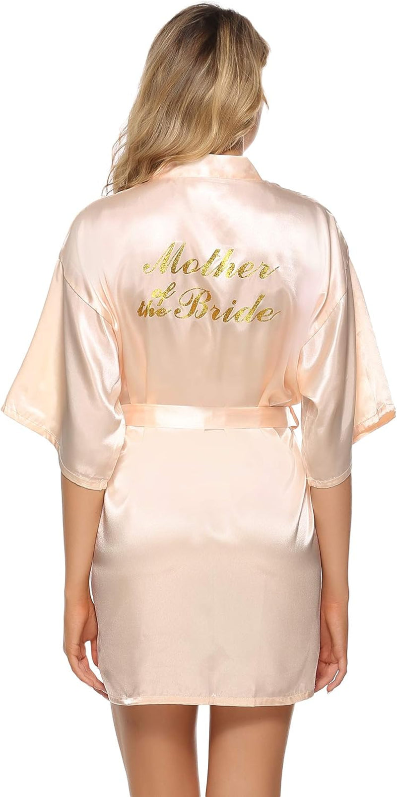 Women'S Satin Robe Short Kimono Bathrobes for Bride & Bridesmaid Wedding Party Robes with Gold Glitter or Rhinestones