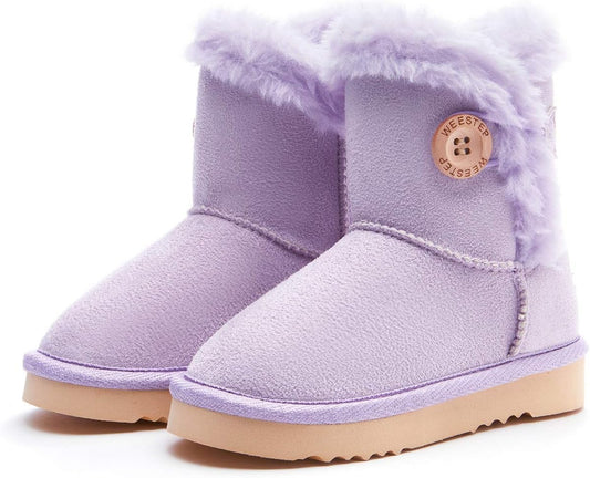 Wood Button Warm Shearling Winter Lightweight Snow Boots(6 Toddler, Purple)