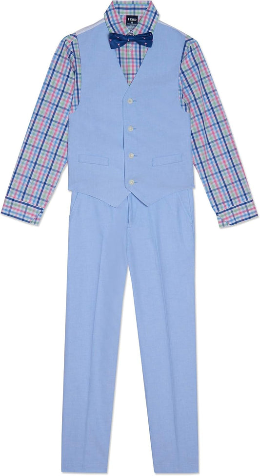 Boys' 4-Piece Set with Collared Dress Shirt, Tie, Vest, and Pants