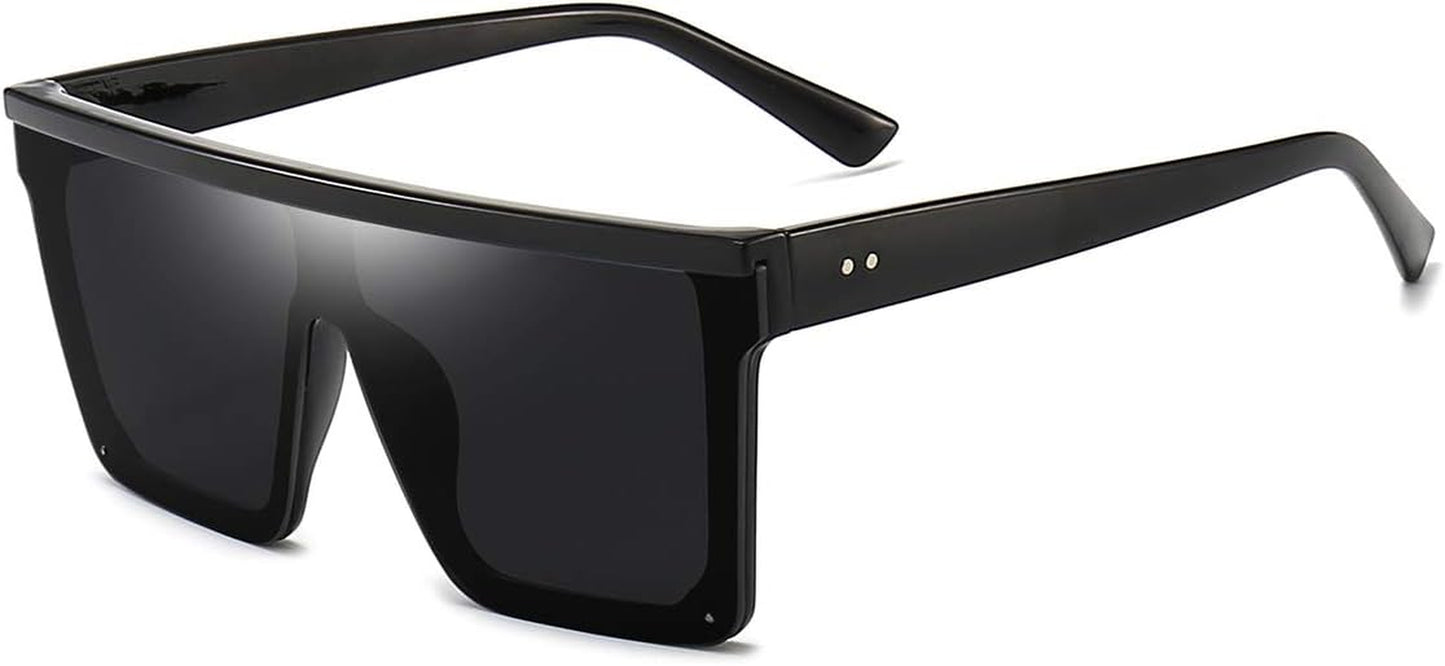 Square Oversized Sunglasses for Women Men Fashion Flat Top Big Black Frame Shades