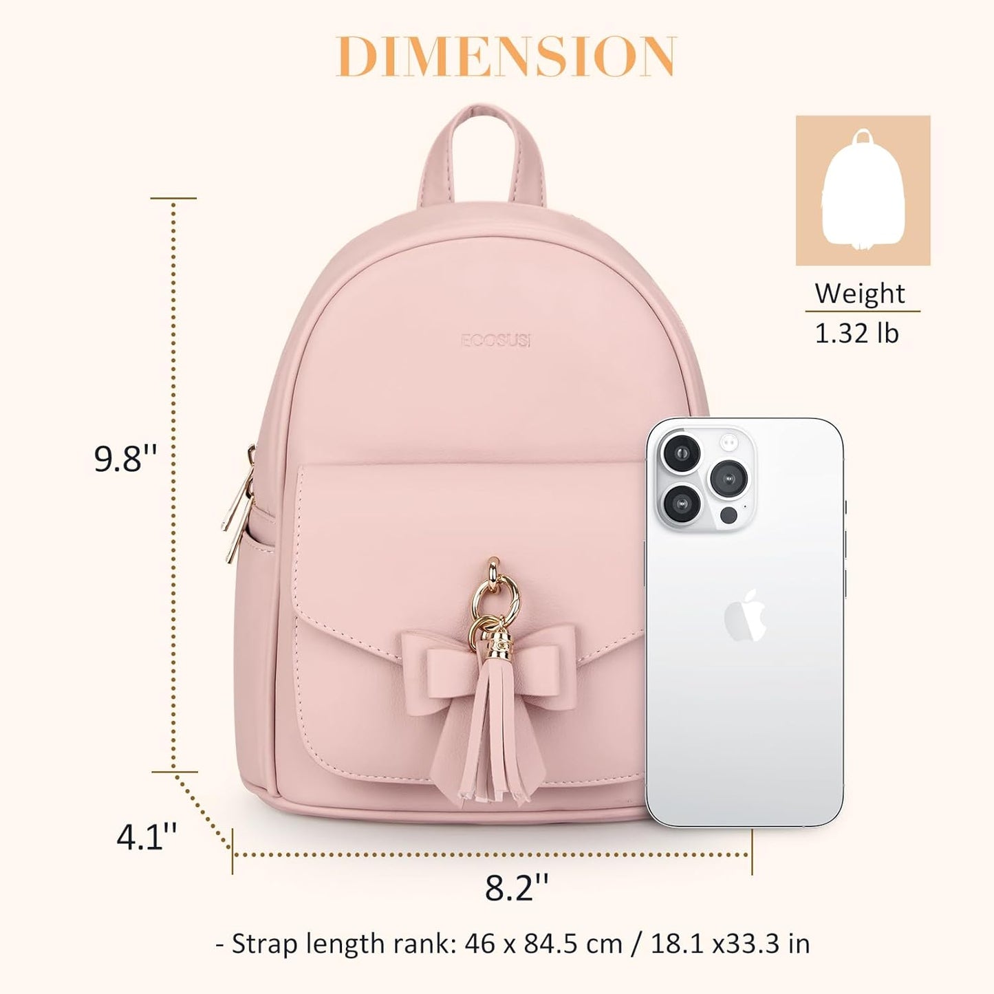 Mini Backpack for Women Girls Cute Bowknot Small Backpack Purse Ladies Leather Bookbag Satchel Bag, with Charm Tassel