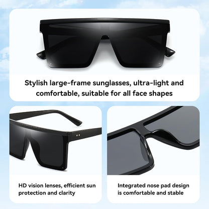 Square Oversized Sunglasses for Women Men Fashion Flat Top Big Black Frame Shades