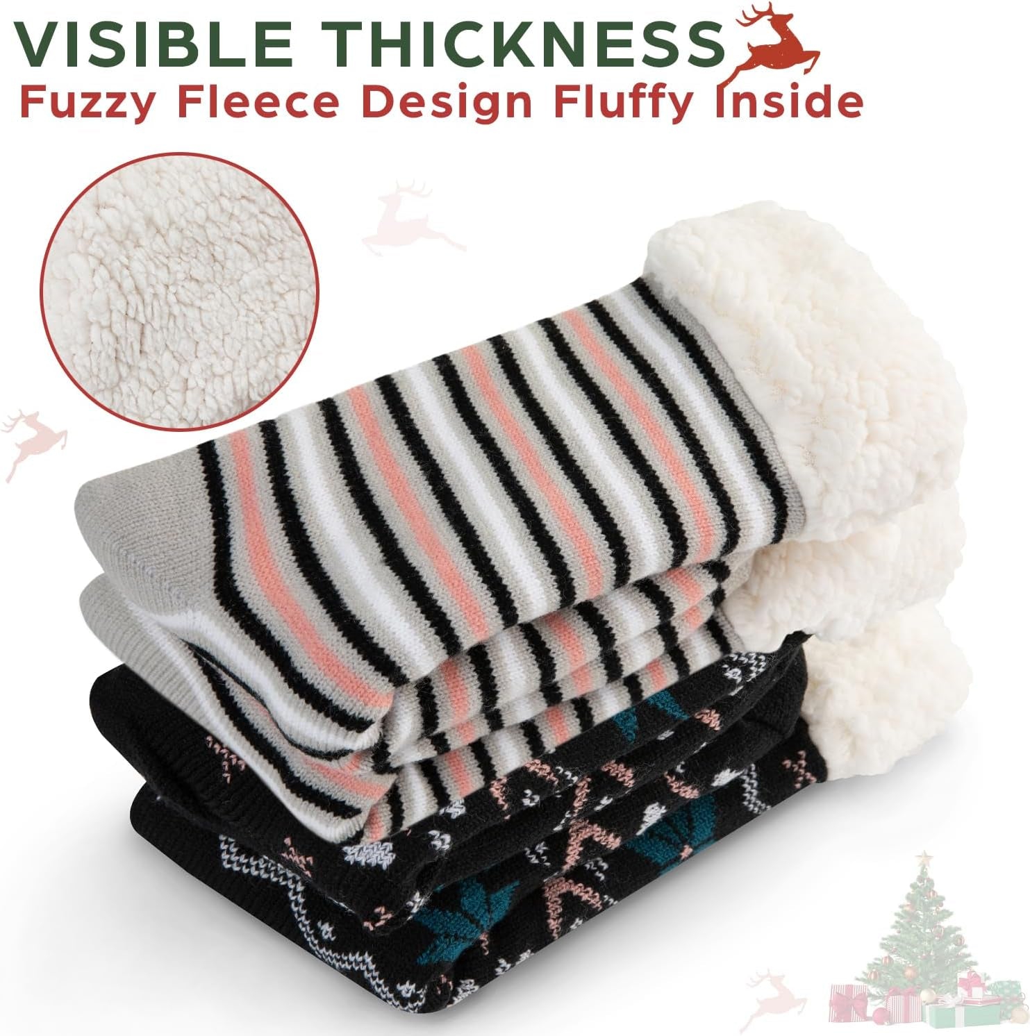 Sock Slippers for Women - 2 Pack Non Slip Socks - Fuzzy Socks Warm Socks with Grippers Sherpa Fleece Lined Thermal