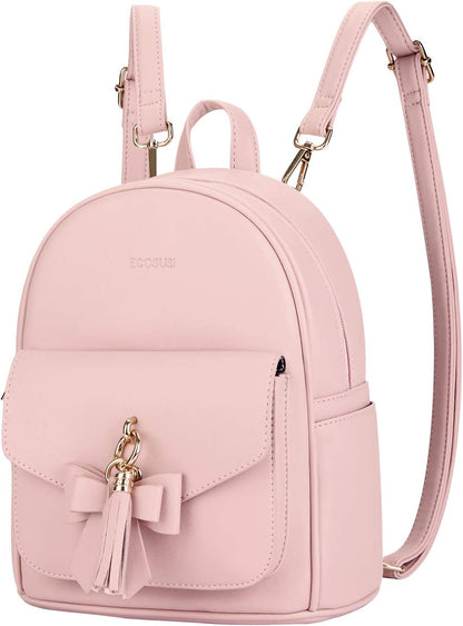 Mini Backpack for Women Girls Cute Bowknot Small Backpack Purse Ladies Leather Bookbag Satchel Bag, with Charm Tassel