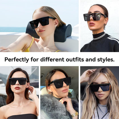 Square Oversized Sunglasses for Women Men Fashion Flat Top Big Black Frame Shades